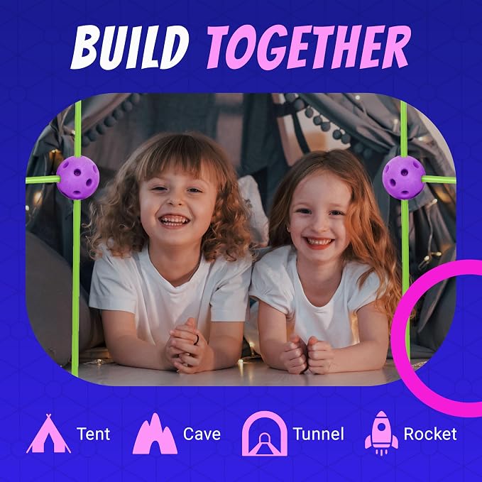 Playbees Fort Building Kit ā 140 PCS STEM Toy for Kids Ages 4-12 ā Build Tents, Castles & Rockets ā Includes Rods, Connectors, 2 Blankets & Flashlight ā Creative Building Set & Great Gift