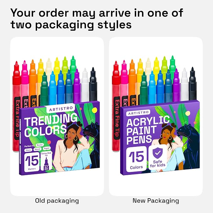 ARTISTRO 15 Acrylic Paint Markers - Paint Pens for Glass Marking, Rock Painting, Ceramic, Wood, Fabric, DIY, Craft, Canvas - Art and Craft Supplies for Adults, Teens, Kids (Extra Fine Tips)