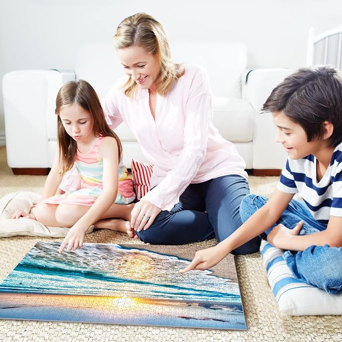 1000 Pieces Wooden Jigsaw Puzzle for Adults, Family or Elderly, Hawaiian Sunset Beach Puzzles, Art Home Decor DIY Funny Parent-Child Educational Game Toy Sunset Puzzle Gift for Mom, Wife, Friend