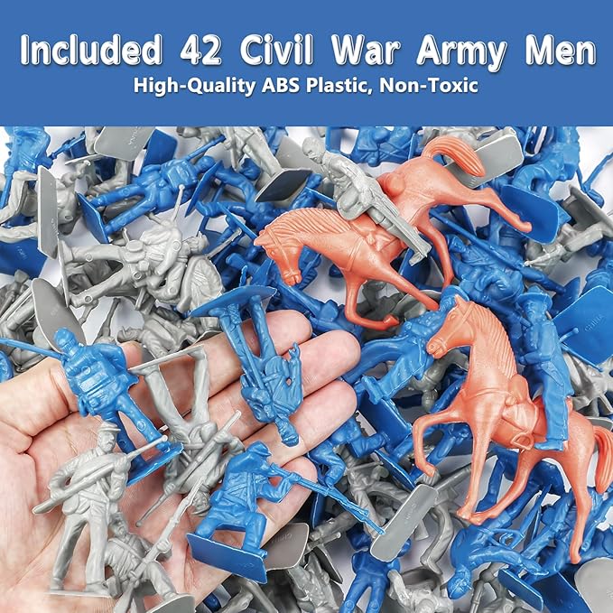 HAPTIME Civil War Army Men Set (42 pcs ) , American Civil War Toys, Plastic Army Men Action Figures, Including Flagman, Knight, Soldier, Perfect for School Project Dioramas, Revolutionary War Toys