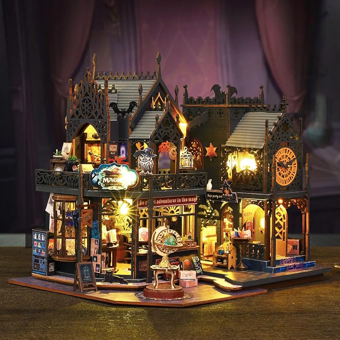 Miniature Dollhouse Kits, Tiny House Kit and Light, Doll House Kits for Adults to Building, Unique Gift for Birthday Christmas Day, Time Castle