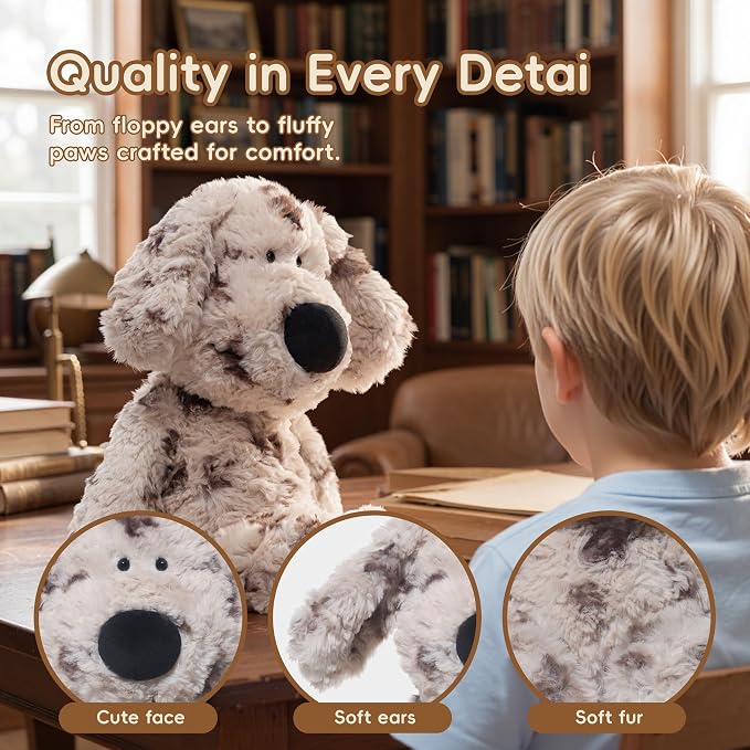 Cartoon Dog Stuffed Animals Dalmatian Plush Toys Dog 11.8 inches Soft and Premium Puppy Plush Toy Gift for for Babies Children Adults, Gray Spots with Big Nose Long Ears