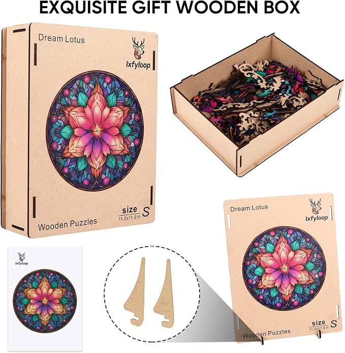 Ixfyloop Wooden Puzzles for Adults, Mandala Puzzle 200 Pieces, Wood Jigsaw Puzzles Unique Shape, Mandala Game Wooden Puzzles for Adults Birthday Gift, 11.2x11.2 inch