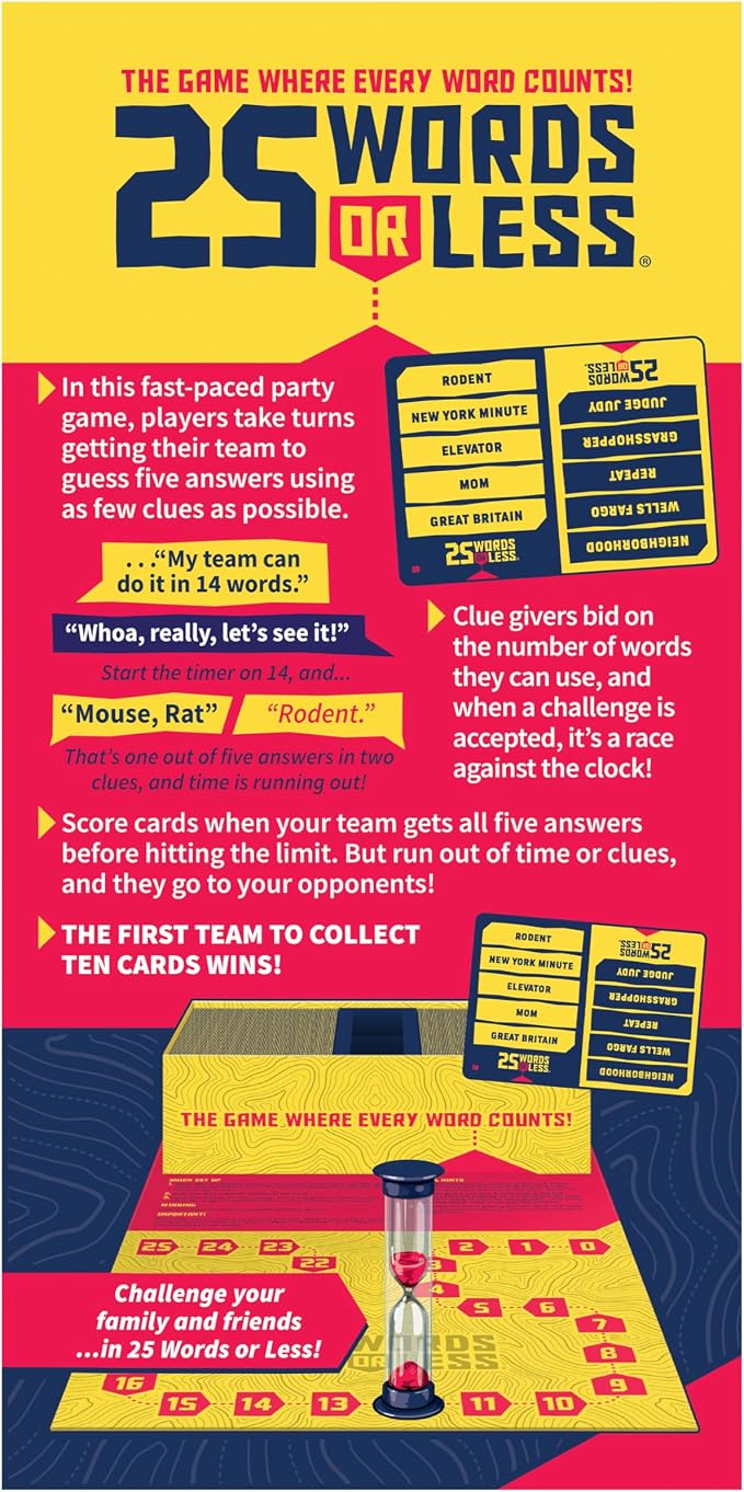 25 Words or Less Board Game, Figure Out the Secret Words Before Time Runs Out, 300 Cards, Timer & Countdown Board Included, Fast-Paced Party Game for Families & Adults,Fun for Game Nights & Gatherings