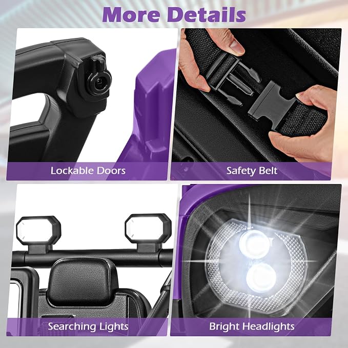 OLAKIDS Ride on Truck, 12V Battery Powered Electric Vehicle for Kids with Remote Control, Bluetooth, Power Display, LED Lights, Music Player, Ride on Toy for 3+ Boys Girls (Purple)