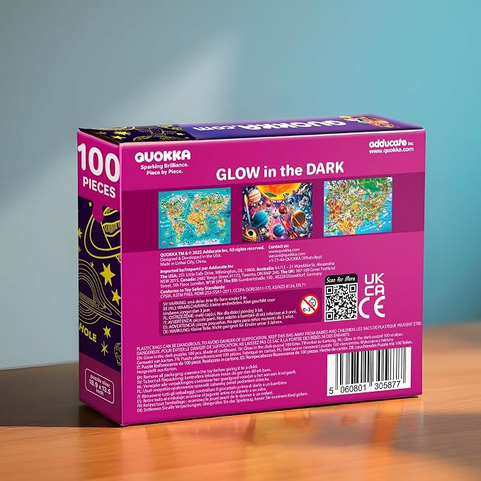 QUOKKA 100 Puzzles for Kids Ages 4-6 – Glow-in-the-Dark USA Map World Map and Solar System – Educational Floor Puzzles for Kids Ages 6-8 – Geography Learning Toys for 5-8 Year Olds
