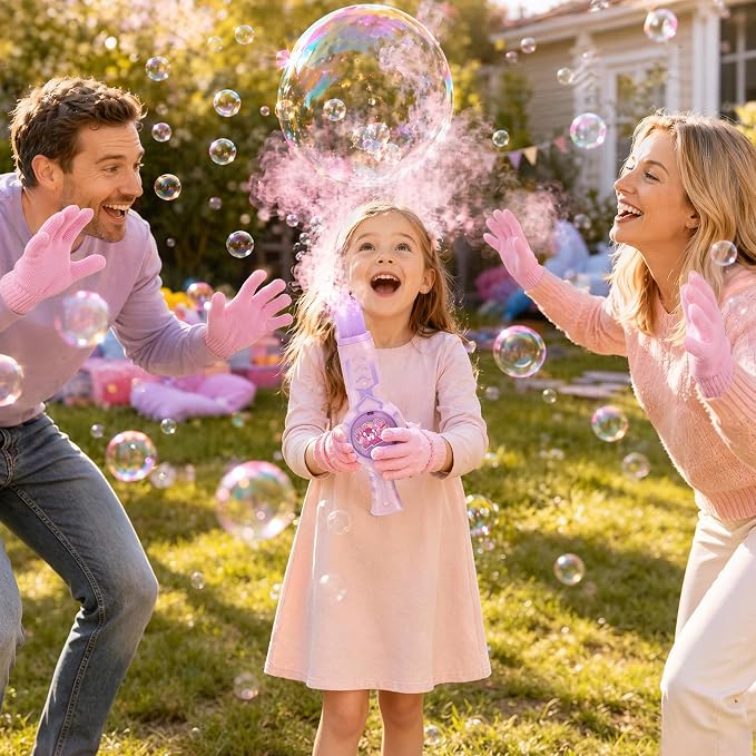Racket Fog Bubble Machine, Rechargeable Electric Smoke Bubble Machine with 2 Rackets, Magic Bubble Maker with Colorful Lights & Music, Interactive Paddle Game for Kids, Outdoor Party, Beach, Summer