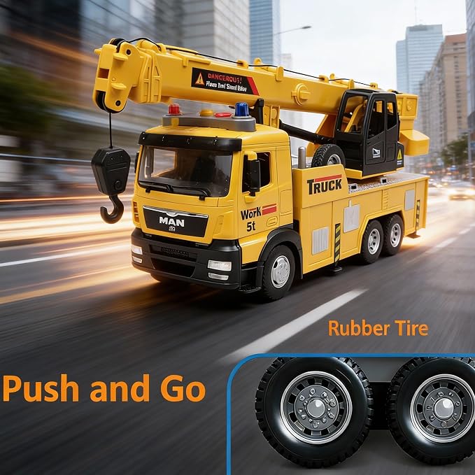 Mobile Crane Tow Truck Toy for Logging Farm Port Shipyard Building Bridge Construction Vehicles Engine Machine City Gravity Lifting Arm Kids Boys Age 3-5 4-7 Years Old Christmas Birthday Easter Gifts