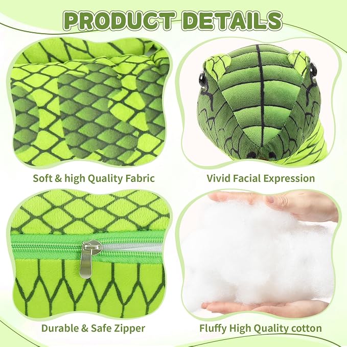 MaoGoLan 118 inch Giant Green Stuffed Snake, Realistic Mommy Snake with 4 Babies & 3 Eggs Plush Toy, Large Green Boa Constrictor Stuffed Animal for Boys Girls Kids Christmas Easter Gift