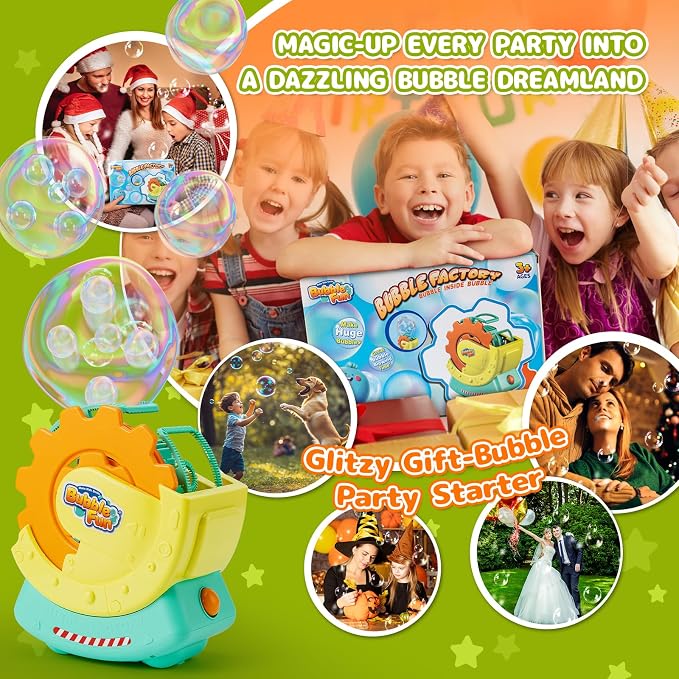 Rechargeable Bubble Machine for Kids – Extra Large Bubbles with Bubble-in-Bubble Effects, Fast Automatic Bubble Maker Toy with 8oz Solution, Bubble Blower for Indoor/Outdoor Play, Party, Wedding, Gift