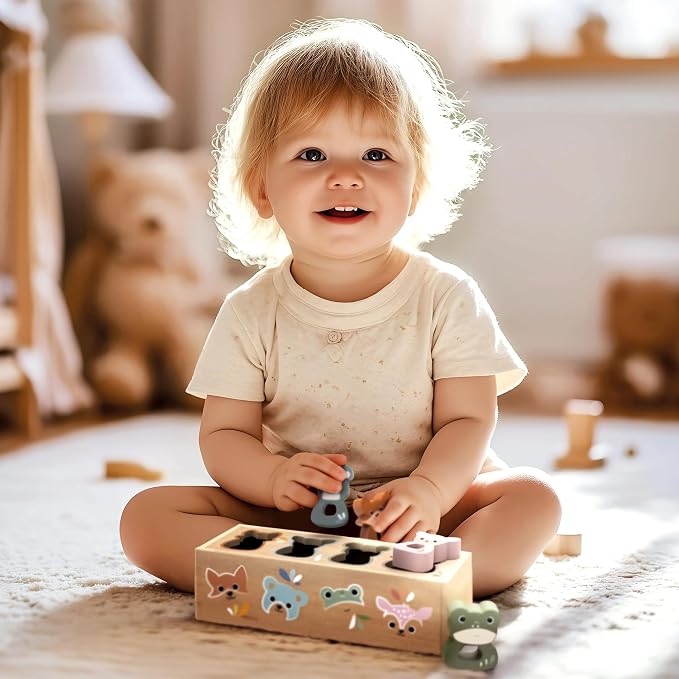 SPEEDY MONKEY Wooden Animal Shape Box for Toddlers 12m+ | Wooden Shape Sorter Toy | Color & Animal Learning Puzzle | Educational Fine Motor Skills Toy for Kids