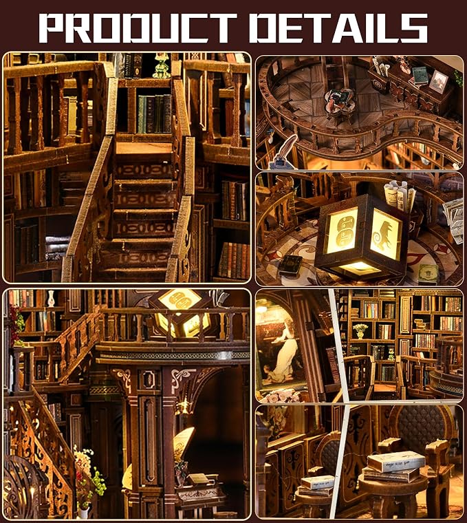 Roroom DIY Miniature House Kit, Dreamy Book Hall Book Nook Kit | Wooden 3D Puzzles for Adults with LED, Bookshelf, Desk and Bedside Room Decor, Relaxing Craft Project, Creative Gift