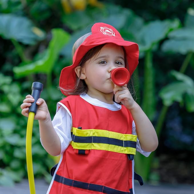 PlanToys® Firefighter Play Set with Pretend Play Rescue Kit Featuring Helmet, Jacket & Tools | Montessori Wooden Toy for Imaginative Role Play, Teamwork & Learning