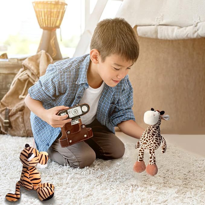 Zhanmai 6 Pieces Safari Stuffed Animals Plush Jungle Animal Toys Set for VBS 2026 Decorations Lion Elephant Zebra Giraffe Tiger Monkey for Boys Girls Birthday Animal Themed Parties