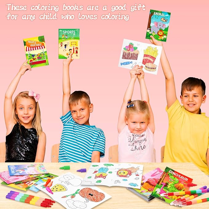 BenLouis Coloring Books for Kids With Stacking Crayons Set Mini Coloring Books Bulk for Ages 4-8-12 Small Activity Books for Birthday Party Gifts Goodie Bags Stuffers Travel(12+12Pcs Classic)