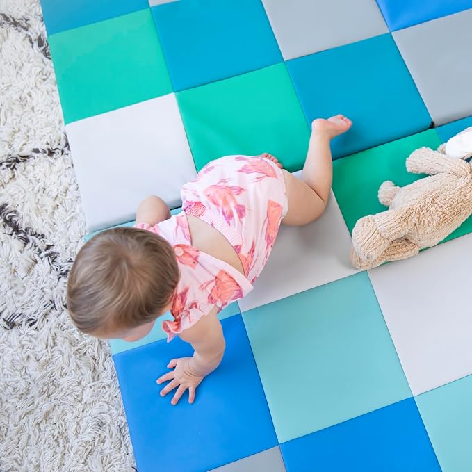 ECR4Kids SoftZone Patchwork Activity Mat and Toddler Blocks, Soft Playset, Contemporary, 13-Piece