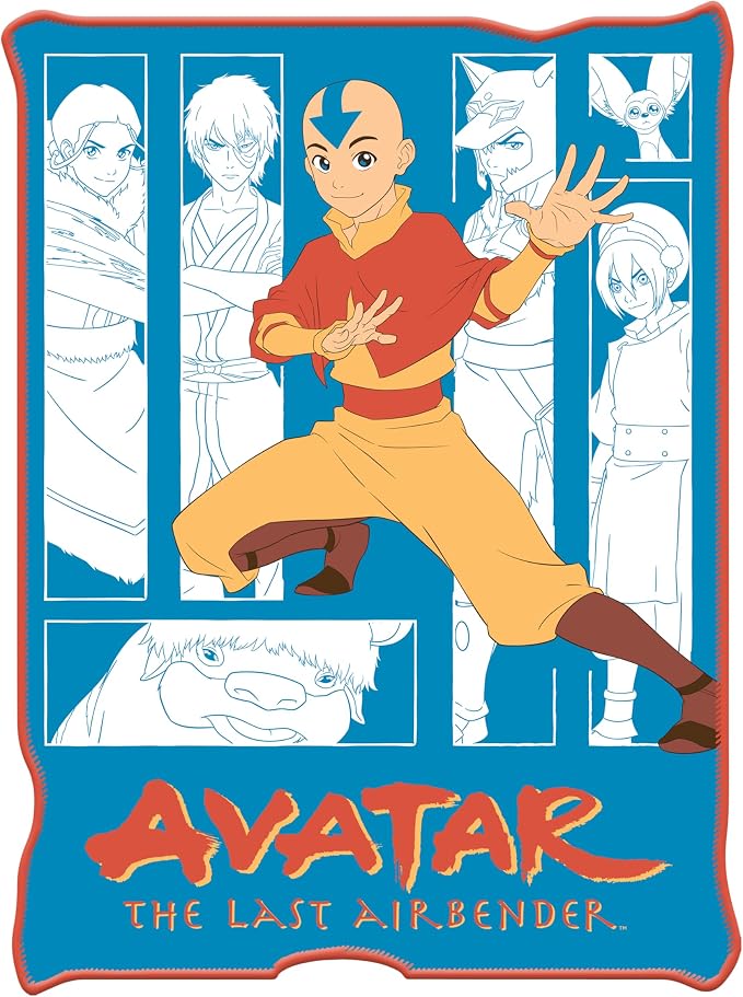 Silver Buffalo Avatar The Last Airbender Featuring Aang, Zuko, Katara, Sokka Wolf, Toph Beifong, Appa, and Momo 45" x 60" Fleece Throw, Soft and Cozy Blanket, 185 GSM
