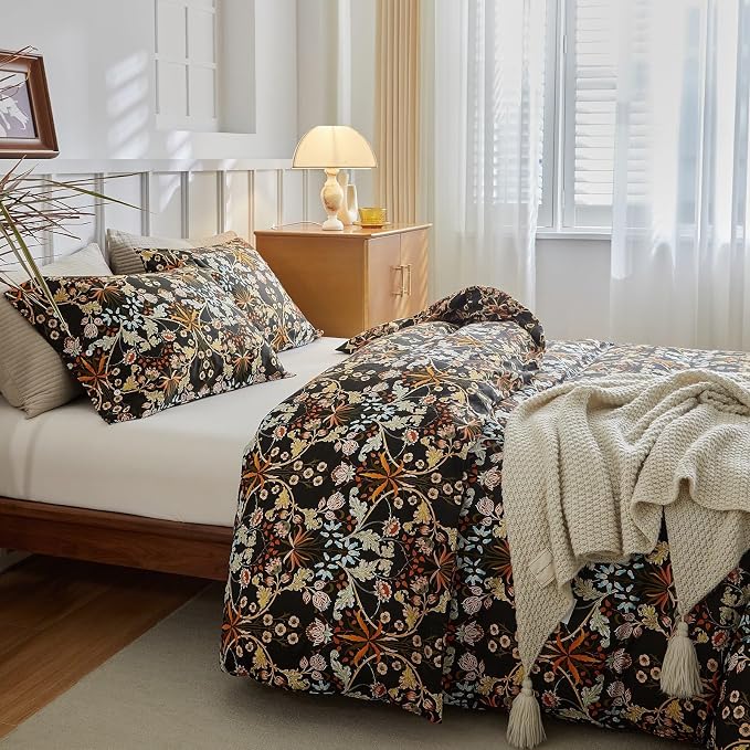 Vintage Floral Paisley Comforter Set Full Size Bohemian Flowers Leaves Pattern Comforter Fluffy Soft Microfiber Botanical Floral Bedding Set Farmhouse Paisley Flowers Comforter Set for Girls Women