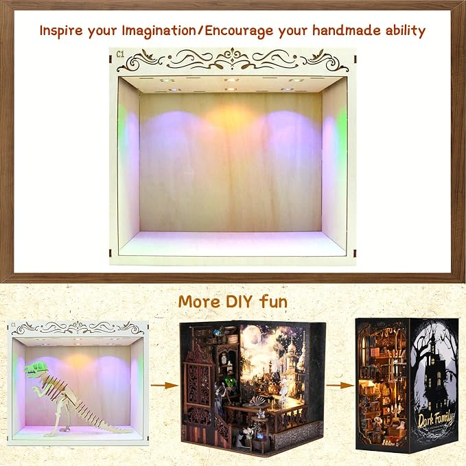 Book Nook Kit, Simple Booknook Bookend, Miniature Dollhouse House Kit | DIY 3D Wooden Puzzle for Beginner, 9.84in x 5.9in x 8.66in Model with LED Light and Dust Cover, Diorama Painted by Yourself