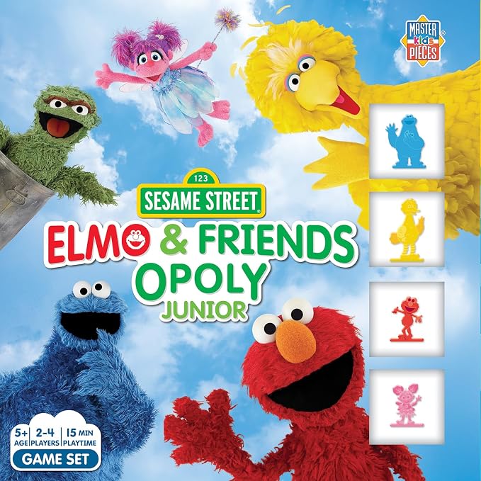 Masterpieces Sesame Street Elmo & Friends Opoly Junior Board Game - Sesame Street Monopoly for Kids, Ages 5+, Multi-Color, 2-4 Players
