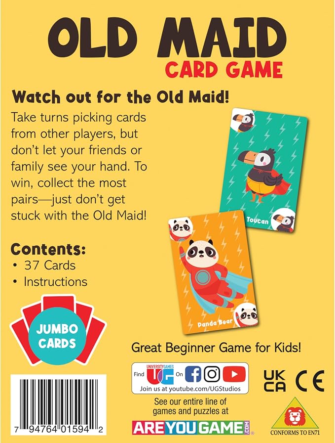 University Games Old Maid Card Game - Jumbo Size, Colorful Character Cards for Kids Ages 4 and Up, Fun Family and Educational Game