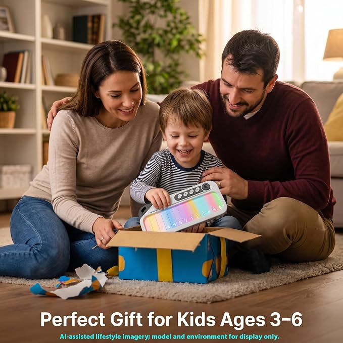 Kids Piano Keyboard Toy for Toddlers Age 3-6, Light Up Musical Learning Toy with LED Screen, Interactive Dual Style Retro & Rainbow Backlit Keyboard, Educational Music Toy, Birthday Gift for Kids