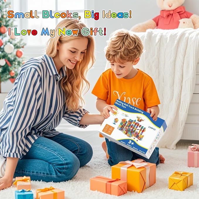 AOSITE 234 PCS STEM Marble Run Building Learning Toy Kid Gift Construction Race Track Marbles Run Building Block for 4 5 6 7 8 9 10 11 12Years, Creative Marble Run Games Boy Girl Birthday Xmas Present
