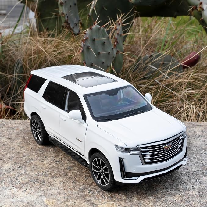 WAKAKAC Toy Car Compatible for 1:24 Escalade SUV Model Car, Alloy Pull Back Diecast Collectible Car with Sounds&Lights for Kids Boys Girls and Adults, Gift White