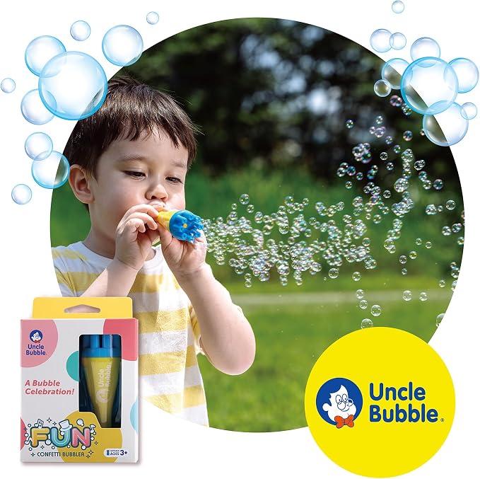 Uncle Bubble Mini Bubble Blower - Non Toxic Bubble Toy for Toddlers and Kids, Confetti Bubbler, Fun Summer Toys for Girls and Boys, Blow Thousands of Mini Bubbles in One Breath