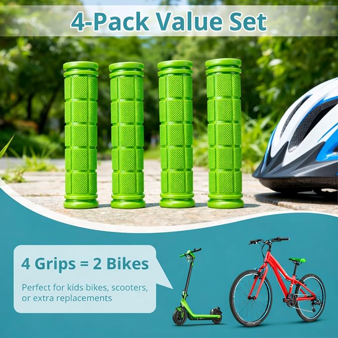 CHUNZEXI 4 PCS Bike Handlebar Grips, Rubber Bicycle Bar Grips Replacement, Non-Slip Handle Grips for Kids Bikes, Scooters, BMX, Mountain & Cruiser Bikes