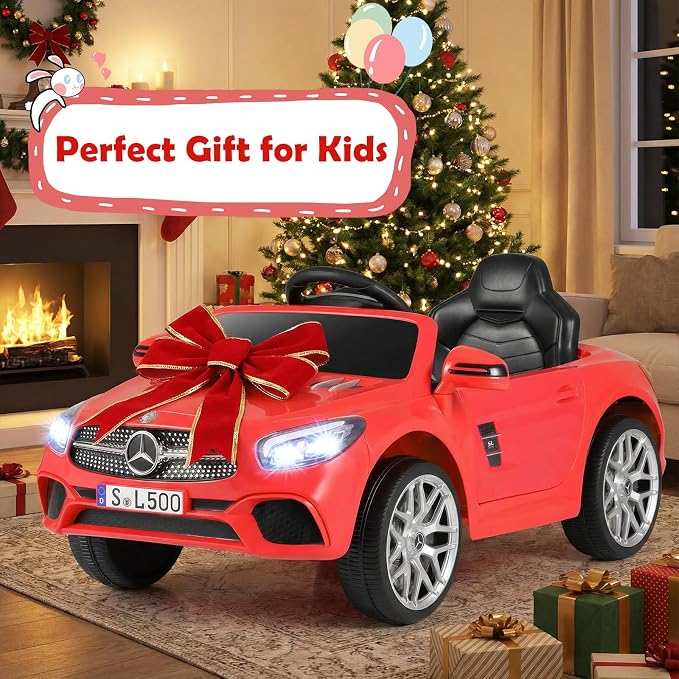 Costzon Ride On Car, 12V Licensed Mercedes Benz Electric Vehicles with Parent Remote Control, LED Headlights, Music & Wireless Connection, Kids Car for Boys Girls Aged 3-8 (SL500,Red)