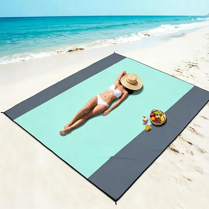 WIWIGO Beach Blanket Waterproof Sandproof Beach Mat 79" X 83"/10'x9'for 2-8 Adults Quick Drying Outdoor Picnic Mat Beach Accessories for Travel, Camping, Hiking