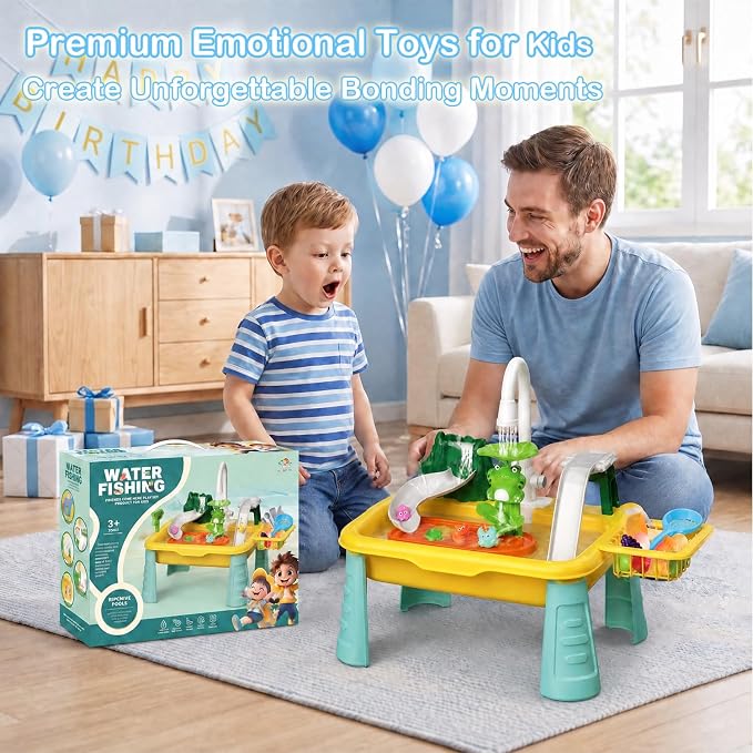 Toddler Water Table with Running Water Sink, 2026 Upgraded Kids Kitchen Play Sink Toy with Pump, Fishing Game & Sensory Water Play Toys for Boys Girls Ages 1-3