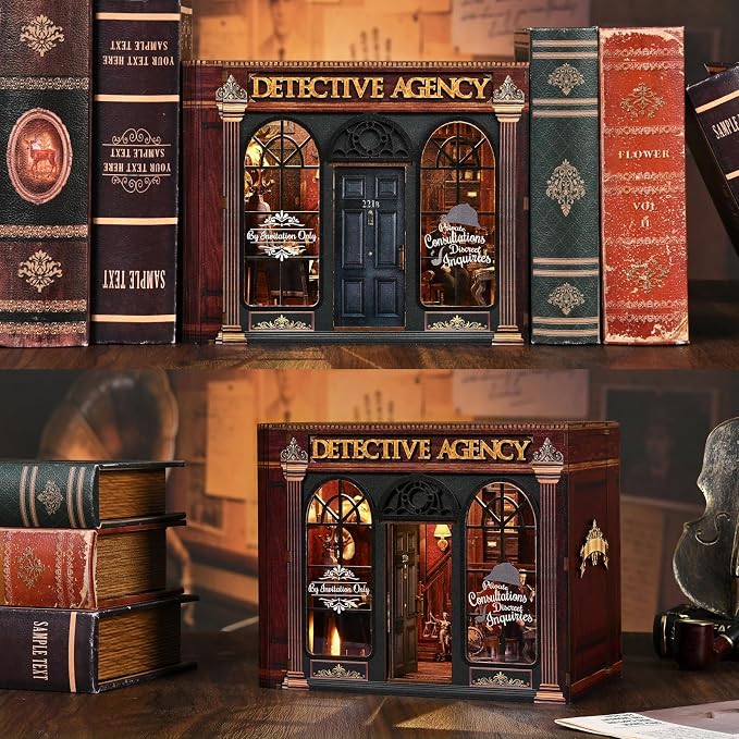 TOYQI Book Nook Kit, Book Nook Kits for Adults | DIY Miniature Dollhouse Kit 3D Wooden Puzzle Booknook Bookend with LED Light