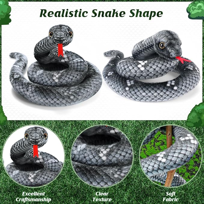 Snake Plush, Stuffed Snake Animal, 27 in Small Toy Snakes for Kids, Giant Stuffed Animals, Lifelike Plush Snake for Birthday Present Party Prank Prop (Black)