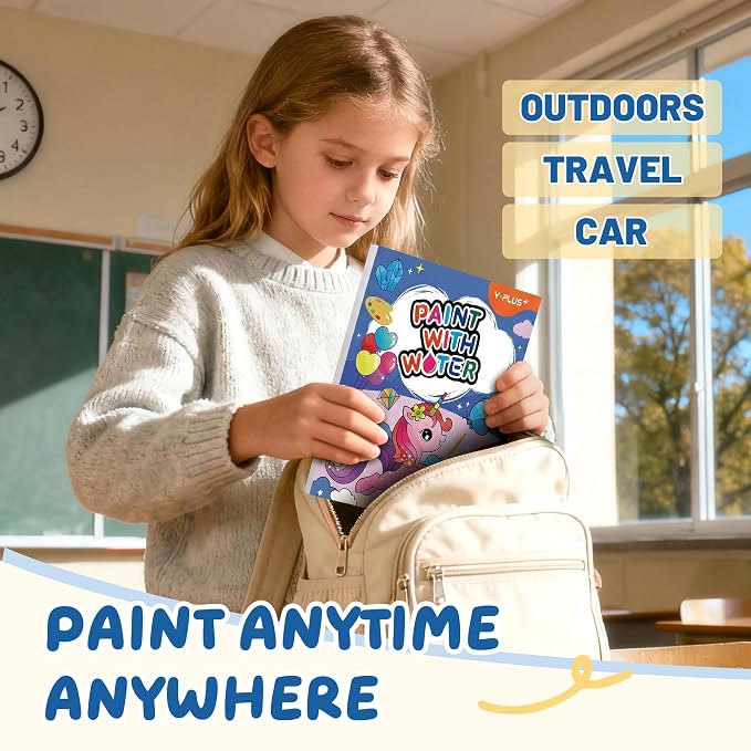 YPLUS Paint with Water Books for Toddlers, Art Craft Toys Watercolor Painting Paper, Gift for Kids Ages 1-3, 2-4, 4-6, Drawing with Brush - Unicorn