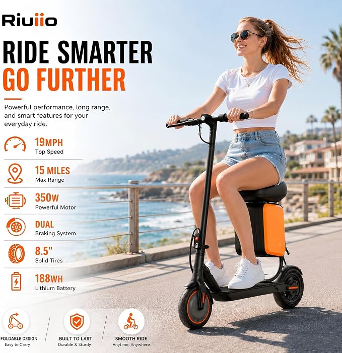 Electric Scooter, 350W-500W Motor, 9 MPH to 22MPH, 10-41 Miles Range, Dual Suspension, Dual Braking, App Control, Foldable Commuter E Scooter for Adults and Teens
