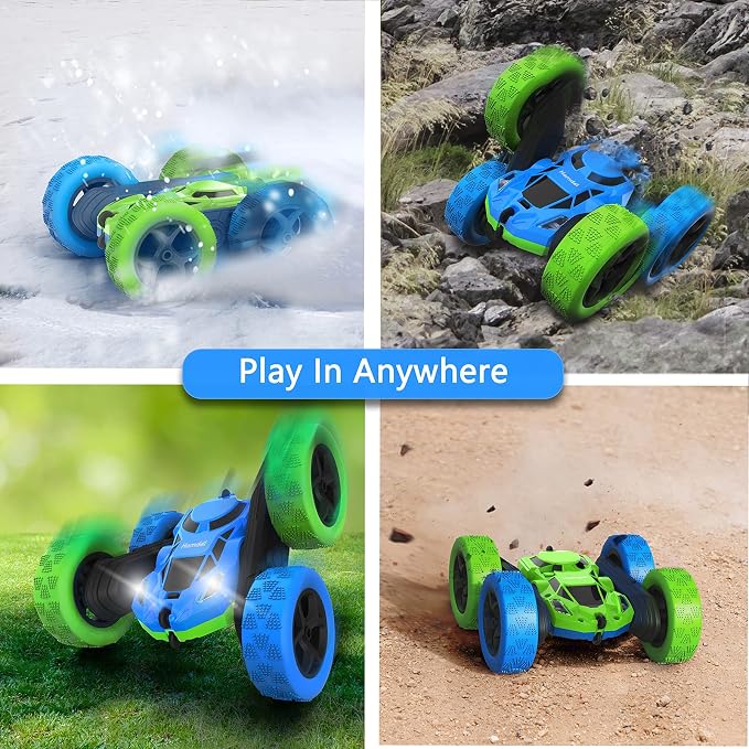 Hamdol Remote Control Car for Kids, 360° Rotating Double-Sided RC Car with LED Headlights, 4WD 2.4GHz Electric Rechargeable Toy Vehicle for Boys and Girls, Perfect Birthday