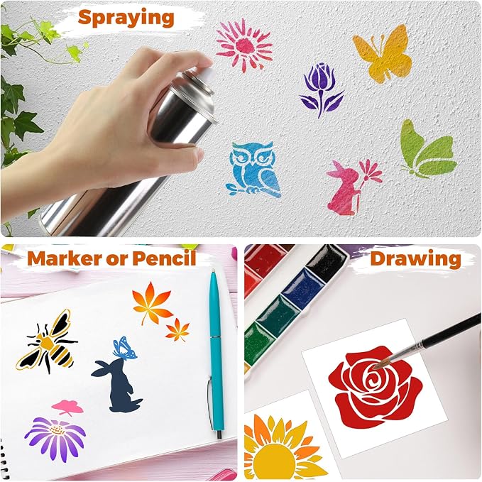 72 Pcs Botanical Stencils Set, Reusable Butterfly & Flower Painting Templates - Leaf, Dragonfly, Wildflower Nature Crafts Kit for Wall Murals, Fabric Art, Wood Signs, Kids Classroom Projects