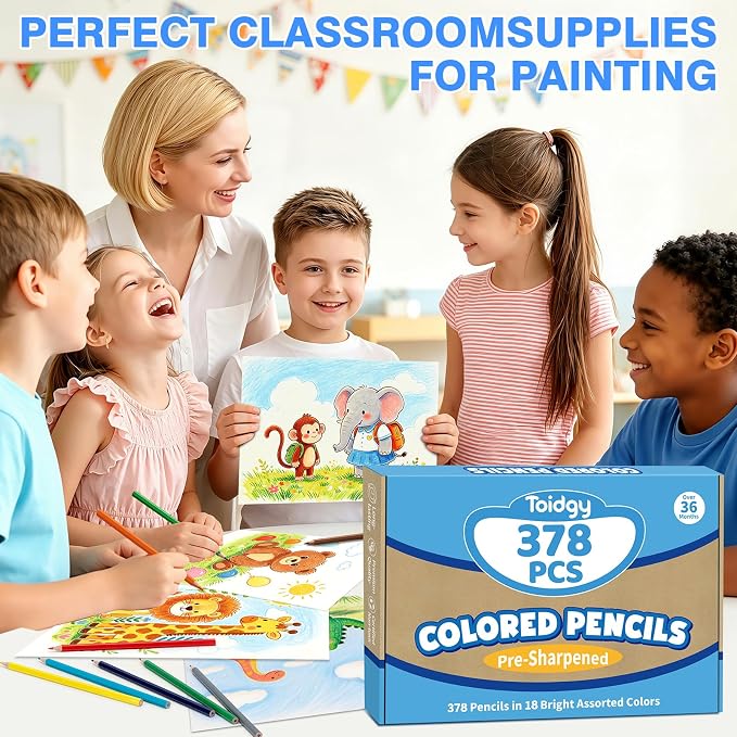 378 Count Colored Pencils Bulk Classroom, Colored Pencils for Kids 18 Assorted Colors, Coloring Pencil Set for Teachers & Adults, Pre-sharpened Color Pencils, Back to School Supplies Bulk for Students