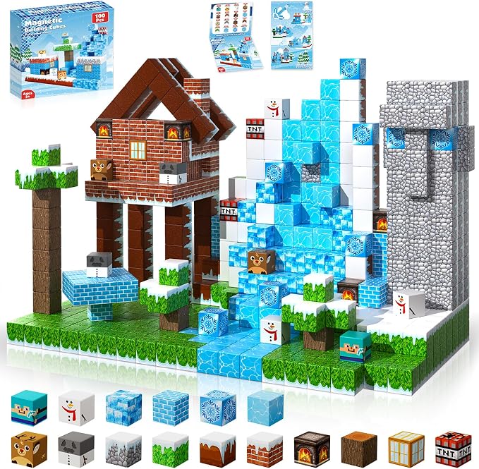 ToyUnited Magnetic Blocks - 100PCS Magnetic Building Blocks Glacier Castle, STEM Montessori Sensory Toys for Toddlers Kids Boys Girls Ages 3 4 5 6 7 8 9 10+ Holiday Birthday Gifts
