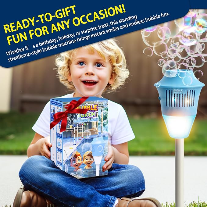 Automatic Bubble Machine with LED Lights & Music, Tall Rechargeable Bubble Maker for Kids, Adjustable Height 47 Inches Outdoor Bubble Stand Machine for Birthday Party, Wedding, Garden, Camping