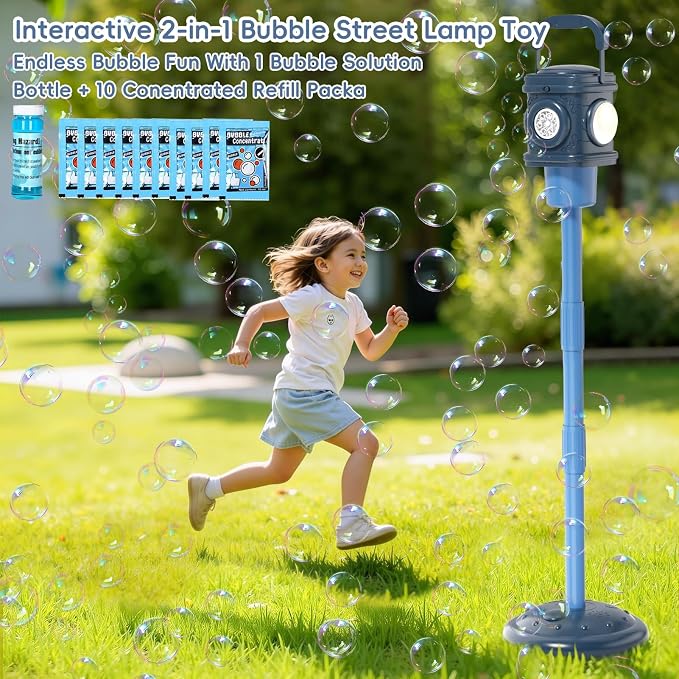 Automatic Bubble Machine for Kids & Toddlers 1-3, Remote Control LED Street lamp Bubble Toy for Indoor House Outdoor Play, Summer Water Toys for Toddler Baby Boy Girl Birthday Party Gifts