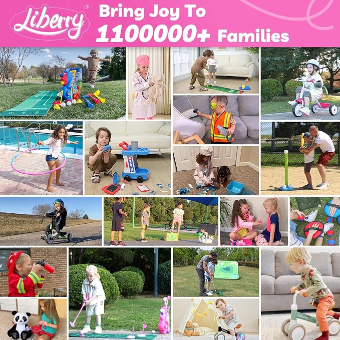Liberry Toddler Golf Set for Girls Boys 2 3 4 Years Old, Upgraded Kids Golf Cart with Shoulder Strap Design, Outdoor Indoor Sports Toys Birthday Gifts, Black & Pink