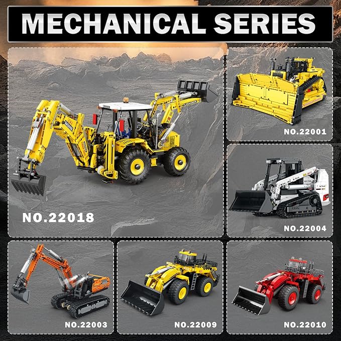 Reobrix RC Backhoe Loader Building Block Sets for Adults Remote Control Excavator Model Building Toy Excavator and Bulldozer 2 in 1 Construction Toys, Technic Building Kits for Adults