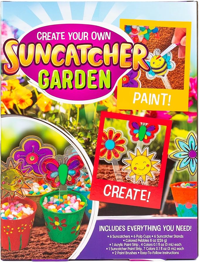 Made By Me Create Your Own Suncatcher Garden, Includes 6 Suncatchers to Paint, 7 Suncatcher Paints & Acrylic Paints, Fun Arts & Crafts for Kids, Suncatcher Kit, Unique Craft Kits, Cool Window Art