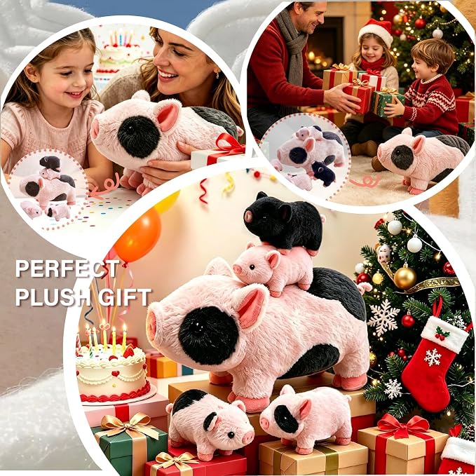 Pig Stuffed Animal,Cute Pig Mommy Stuffed Animal with 4 Baby Pig Plushies in Tummy,Kawaii Pig Plush Toy Gift for Kids Girls Boys