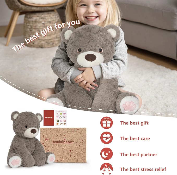 Niuniu Daddy 14" | 3.5 Pound Teddy Bear Weighted Stuffed Animals for Kids Adults, Sitting Brown Teddy Bear Weighted Plushies Toy, Calming Sleeping Body Pillow Huggable Gift for Christmas Holiday