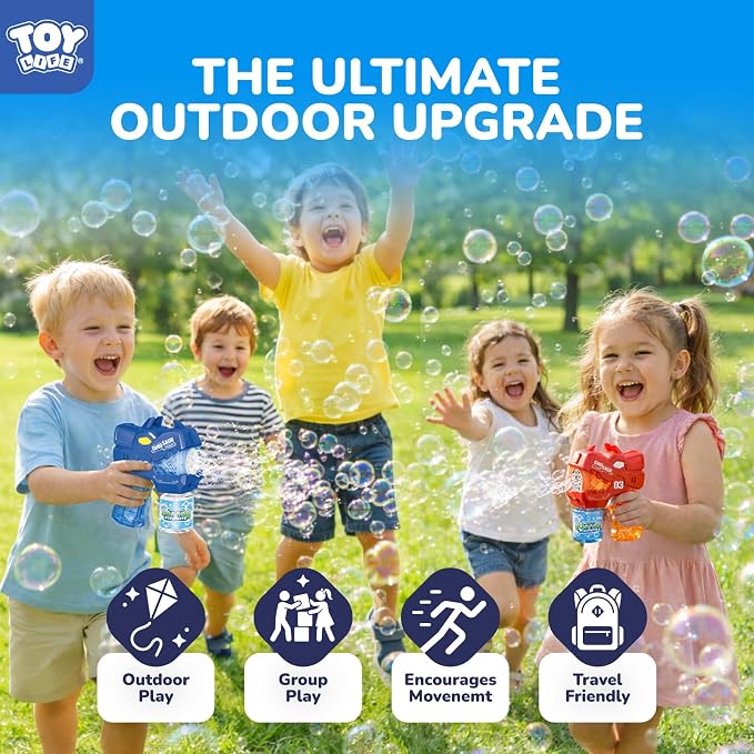 TOY Life Dinosaur Bubble Guns for Kids Ages 4-8, 2 Pack Automatic Bubble Blaster Gun for Toddlers 1-3, Battery Operated Bubble Machine Toys for Boys Girls Dinosaur Bubble Blower (Red & Blue)