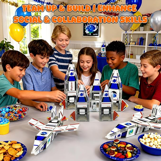 Magnetic Tiles,42PCS Magnetic Building Blocks with Metal Storage Box,Magnetic Tiles for Kids Ages 3+,Magnet Tiles for Boys & Girls(Universe)